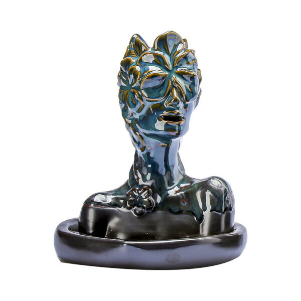 Flower Lady Blue Ceramic Backflow Incense Burner