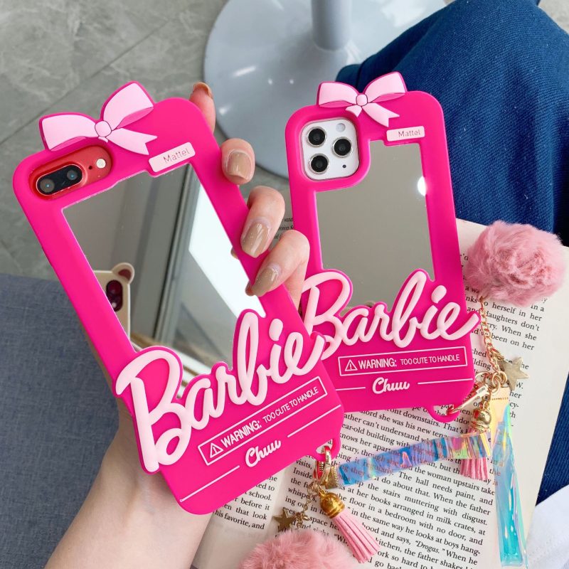 Pink Barbie Silicone Phone Case With Mirror for Apple iPhone Models
