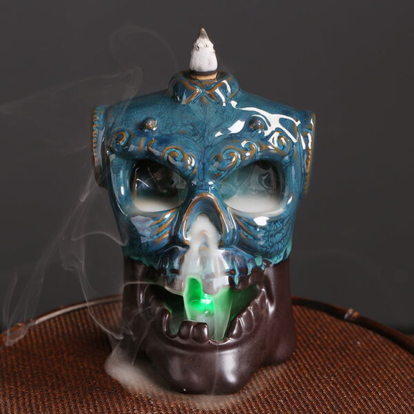 Halloween Skull Blue Ceramic Backflow Incense Burner With LED Light Halloween Skull Blue Ceramic Backflow Incense Burner With LED Light
