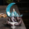 Crescent Moon Ceramic Reverse Smoke Incense Burner With LED Light