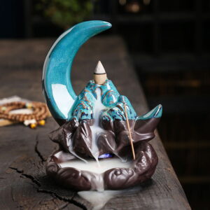Crescent Moon Ceramic Reverse Smoke Incense Burner With LED Light Crescent Moon Ceramic Reverse Smoke Incense Burner With LED Light
