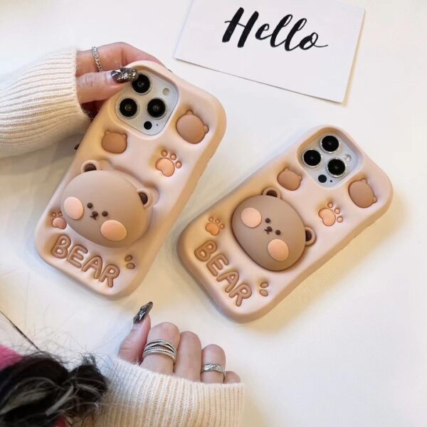 O1CN01rANLr71l9uujxtT9y_!!2211664104777-0-cib Cute 3D Bear Stand TPU Phone Case for Apple iPhone Models