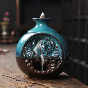 Round Vase Blue Ceramic Backflow Incense Holder Round Vase Blue Ceramic Backflow Incense Holder
