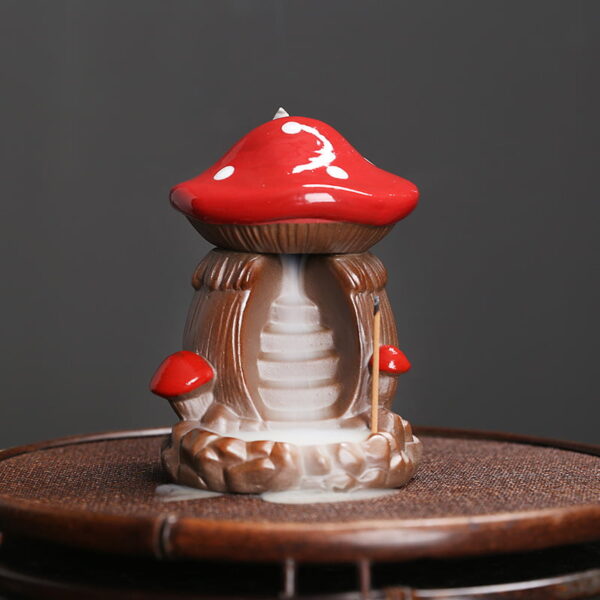 Red Mushroom Ceramic Back Burning Incense Burner