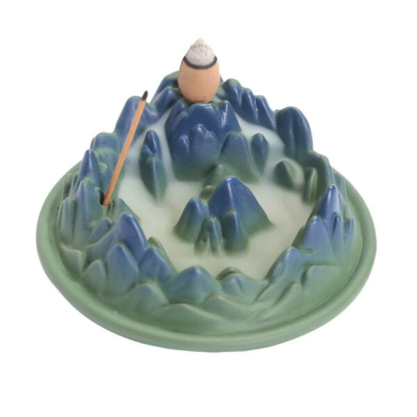 Hill Mountain Blue Green Ceramic Stick Backflow Incense Burner