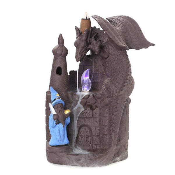 Flying Dragon Wizard Ceramic Incense Backflow Cone Holder With LED Light