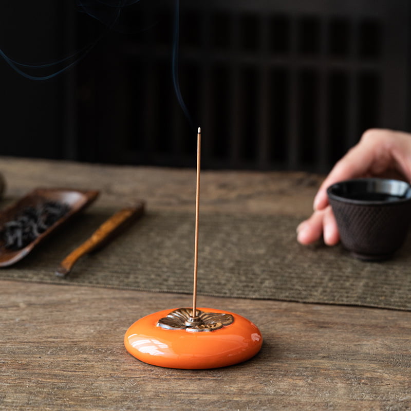 Flat Persimmon Ceramic Incense Stick Holder
