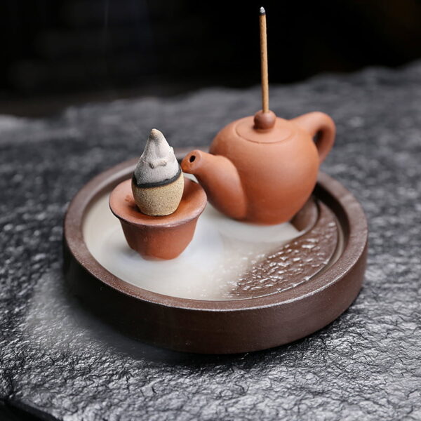 Teapot Teacup Ceramic Incense Stick Holder Backflow Incense Cone Burner
