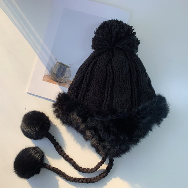 Rabbit Fur Woolen Hat Fur Ball Plus Fleece Warm Knitted Hat