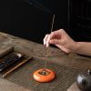 Flat Persimmon Ceramic Incense Stick Holder - Image 2