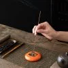 Flat Persimmon Ceramic Incense Stick Holder - Image 2