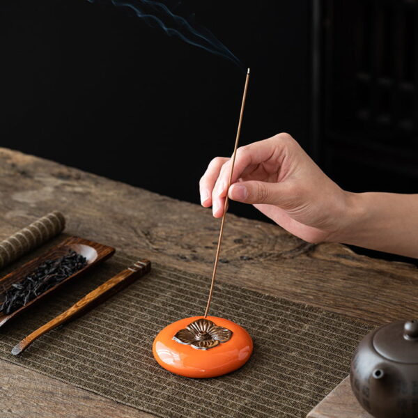 Flat Persimmon Ceramic Incense Stick Holder