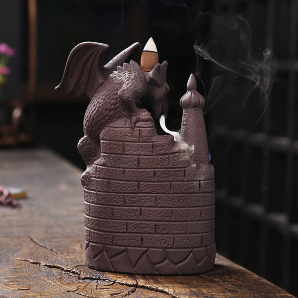 Flying Dragon Wizard Ceramic Incense Backflow Cone Holder With LED Light