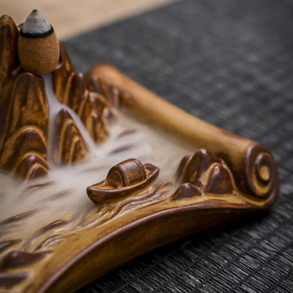 Mountain Hill Boat Scroll Ceramic Backflow Incense Burner