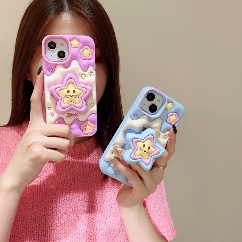 Cute Star Stand Silicone Phone Cover for Apple iPhone Models