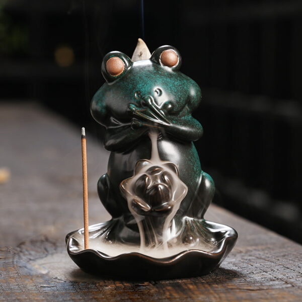 Green Frog Lotus Ceramic Backflow Stick Incense Burner