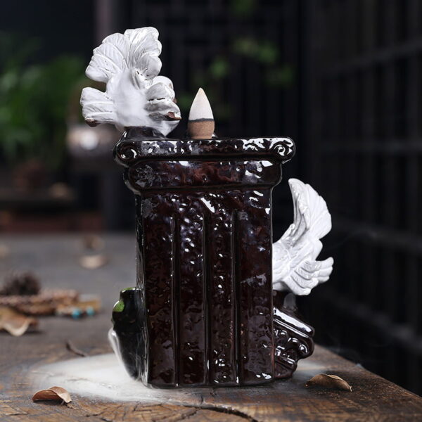 Couple Pigeons Ceramic Fountain Waterfall Incense Holder