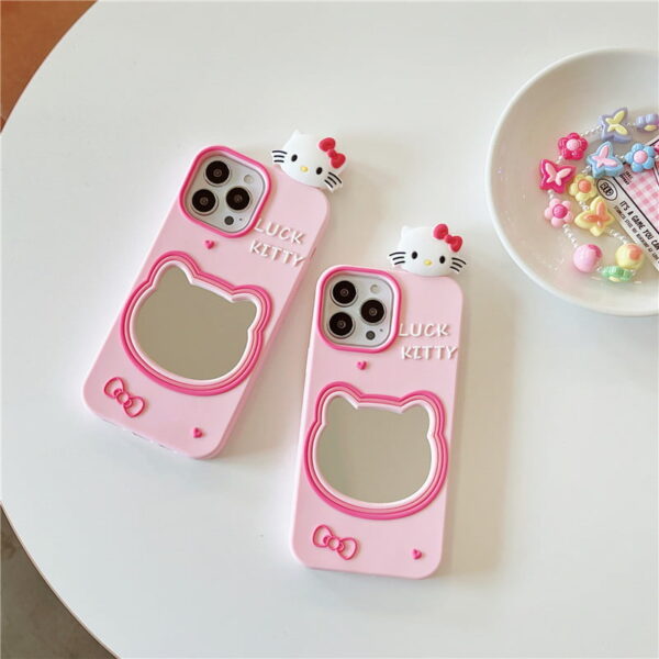 Pink Hello Kitty with Mirror Silicone Phone Cover for Apple iPhone Models