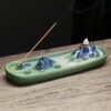 Mountain Hill Boat Blue Green Ceramic Incense Stick Burner Backflow Incense Holder