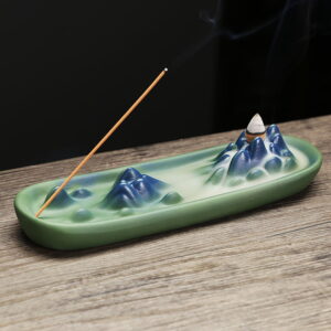 Mountain Hill Boat Blue Green Ceramic Incense Stick Burner Backflow Incense Holder