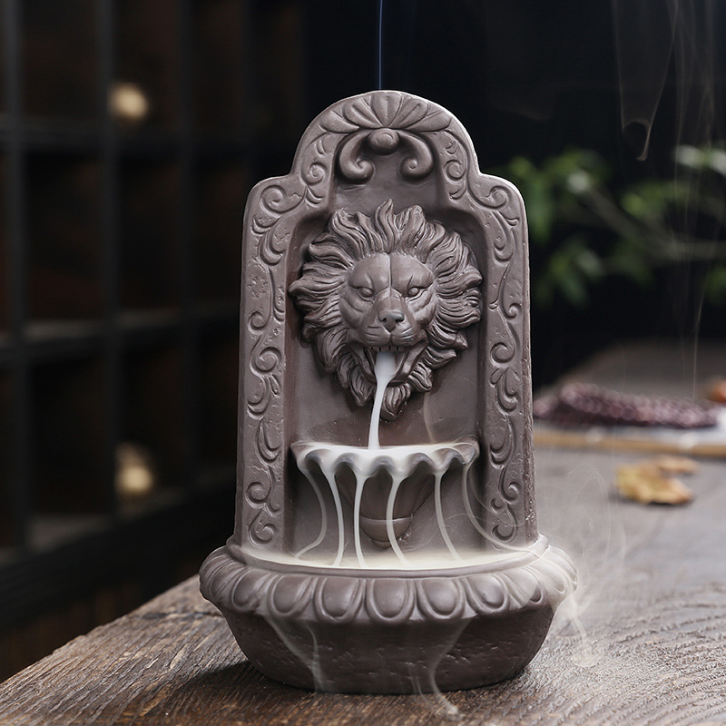 Ancient Roman Lion Ceramic Hand-made Incense Fountain Burner