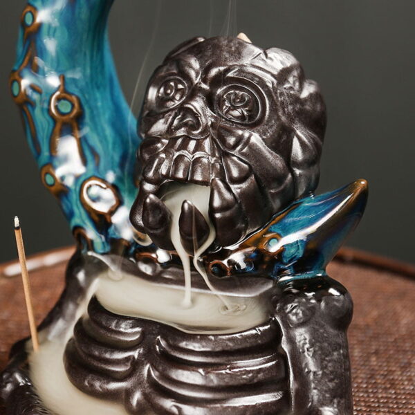 Halloween Crescent Moon Skeleton Waterfall Incense Cone Holder