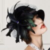 Women Cloche Hat Wool Top Hat Feather Dome Warm Woolen Hat