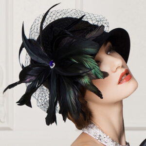 Women Cloche Hat Wool Top Hat Feather Dome Warm Woolen Hat Women Cloche Hat Wool Top Hat Feather Dome Warm Woolen Hat
