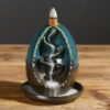 Oval Egg Blue Ceramic Backflow Waterfall Incense Burner