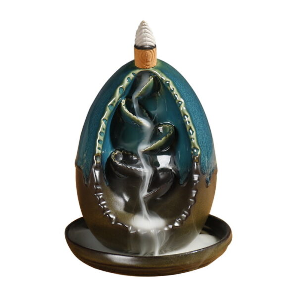 Oval Egg Blue Ceramic Backflow Waterfall Incense Burner