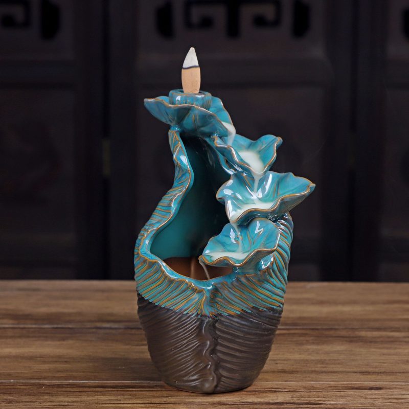 Lotus Leaf Vase Ceramic Backflow Waterfall Incense Holder