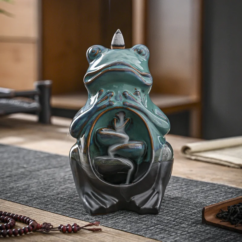 Frog Blue Ceramic Backflow Incense Burner