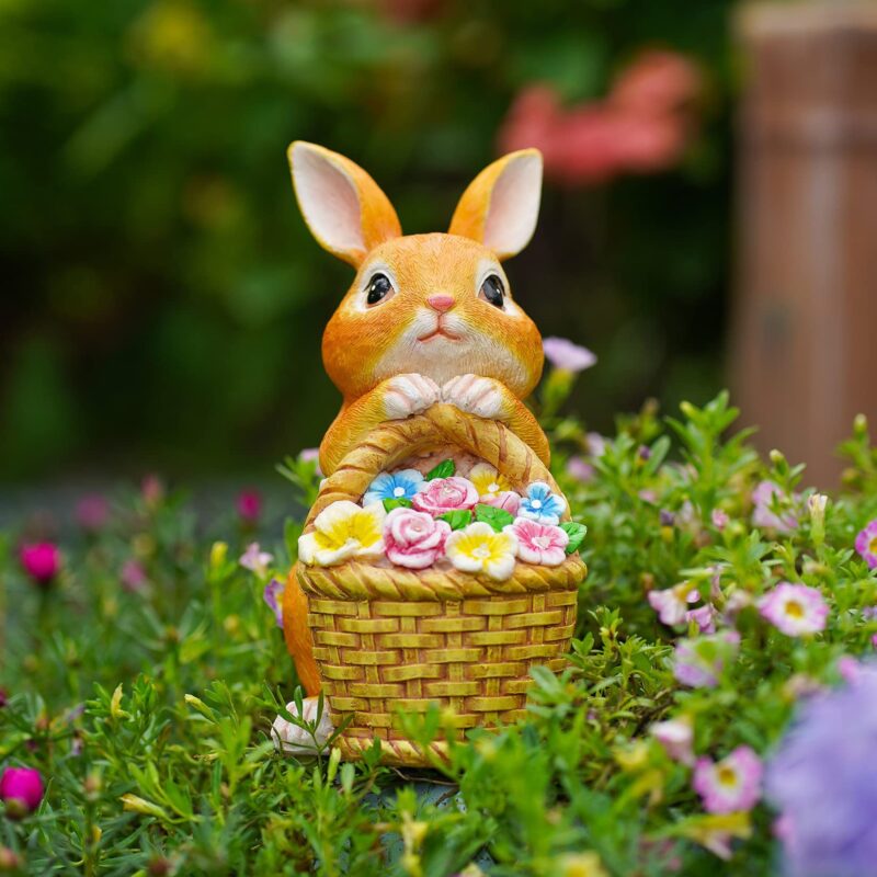 Rabbit Basket Solar-powered Garden Courtyard Resin Craft