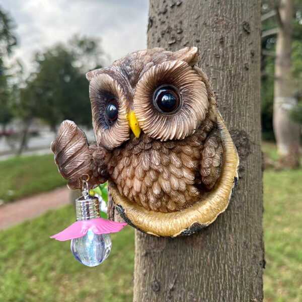 Simulation Owl Resin Statue Garden Tree LED Light Pendant