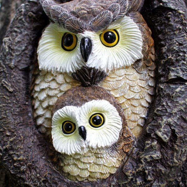 Simulation Mother Child Owl Resin Tree Decoration