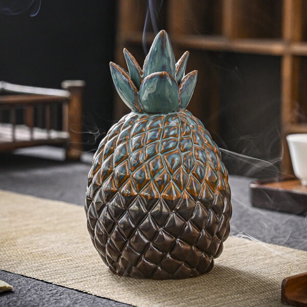 Pineapple With Leaves Ceramic Backflow Incense Burner Ornament Home Decor