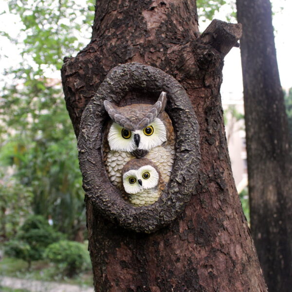 Simulation Mother Child Owl Resin Tree Decoration