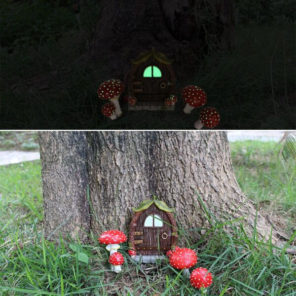 Mushrooms House Glow Courtyard Garden Tree Resin Decoration