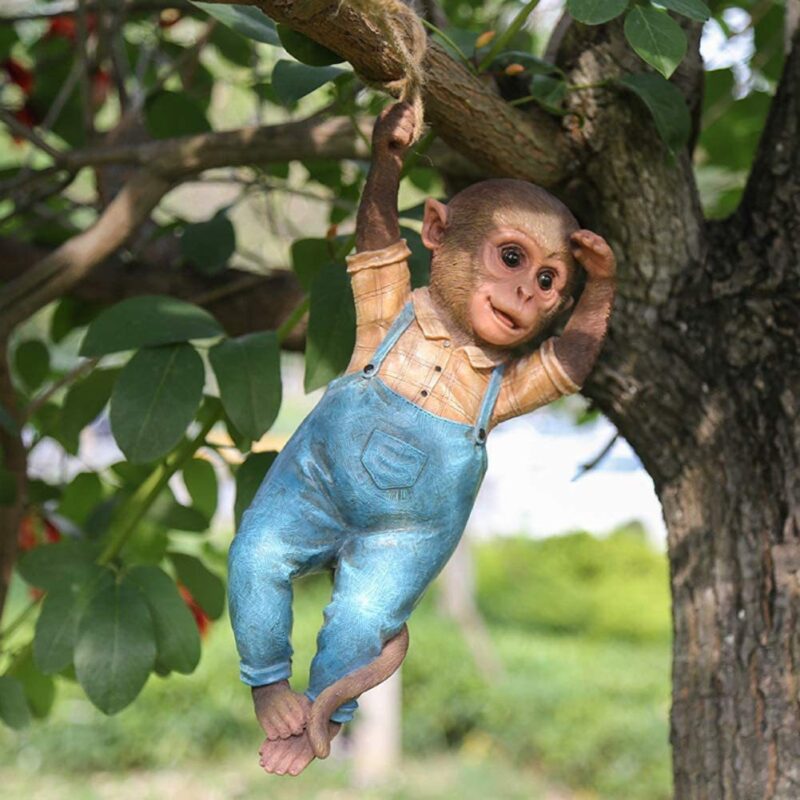 Monkey Swing Garden Ornament Resin Craft Decoration