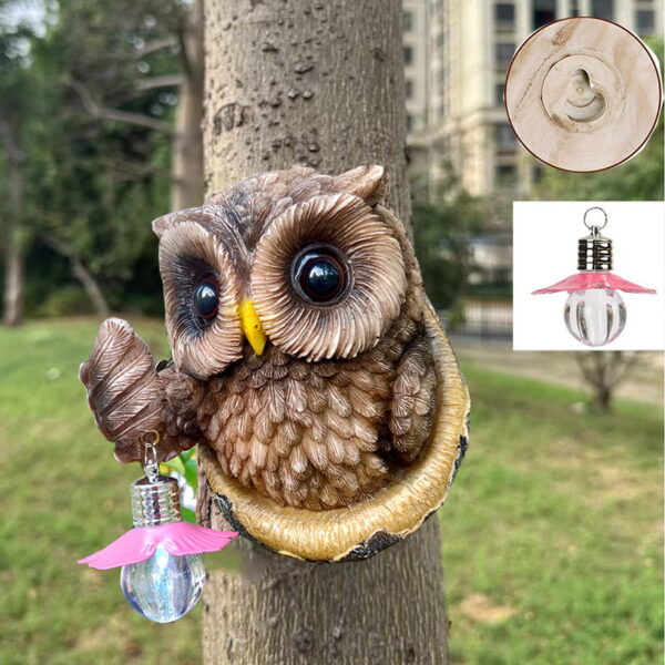 Simulation Owl Resin Statue Garden Tree LED Light Pendant