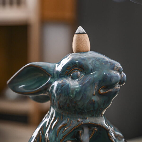 Rabbit Blue Ceramic Backflow Incense Burner