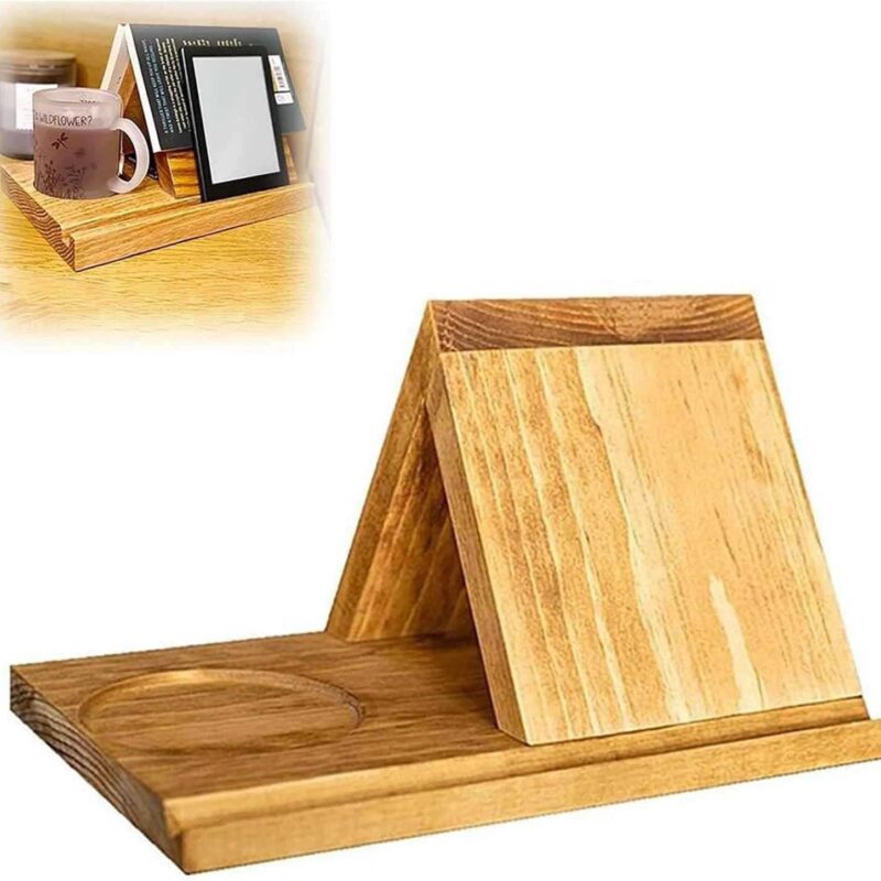 Wooden Triangular Bookshelf With Drink Holder