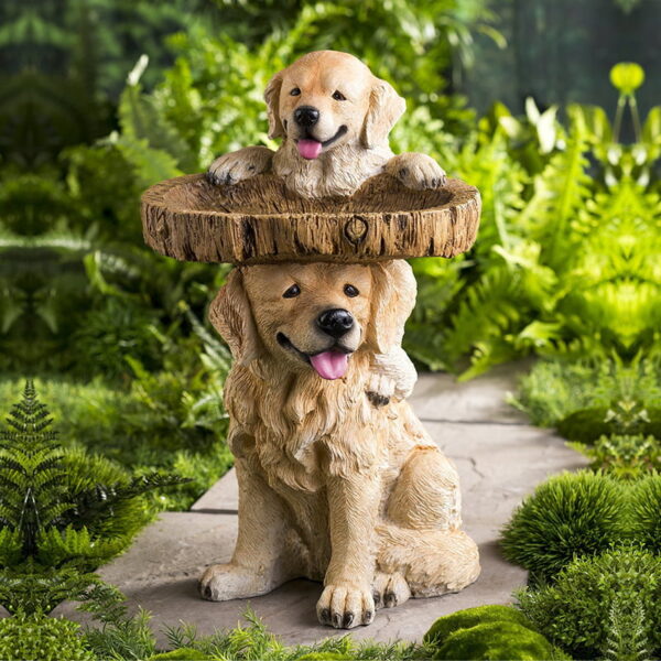 Puppy Raccoon Sunflower Garden Resin Bird Feeder
