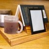 Wooden Triangular Bookshelf With Drink Holder