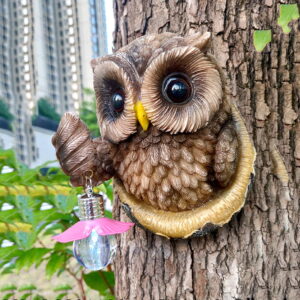 Simulation Owl Resin Statue Garden Tree LED Light Pendant