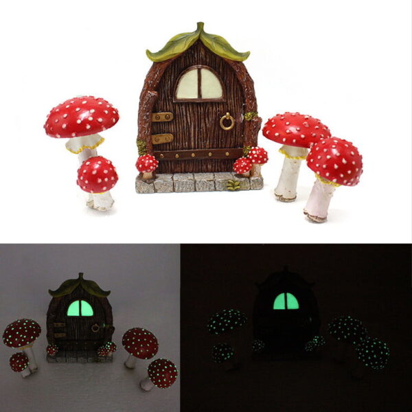 Mushrooms House Glow Courtyard Garden Tree Resin Decoration