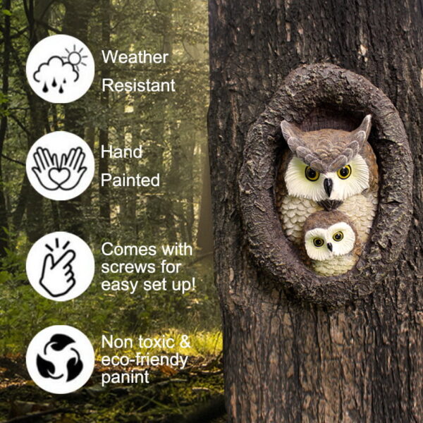 Simulation Mother Child Owl Resin Tree Decoration