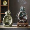 Pineapple With Leaves Ceramic Backflow Incense Burner Ornament Home Decor
