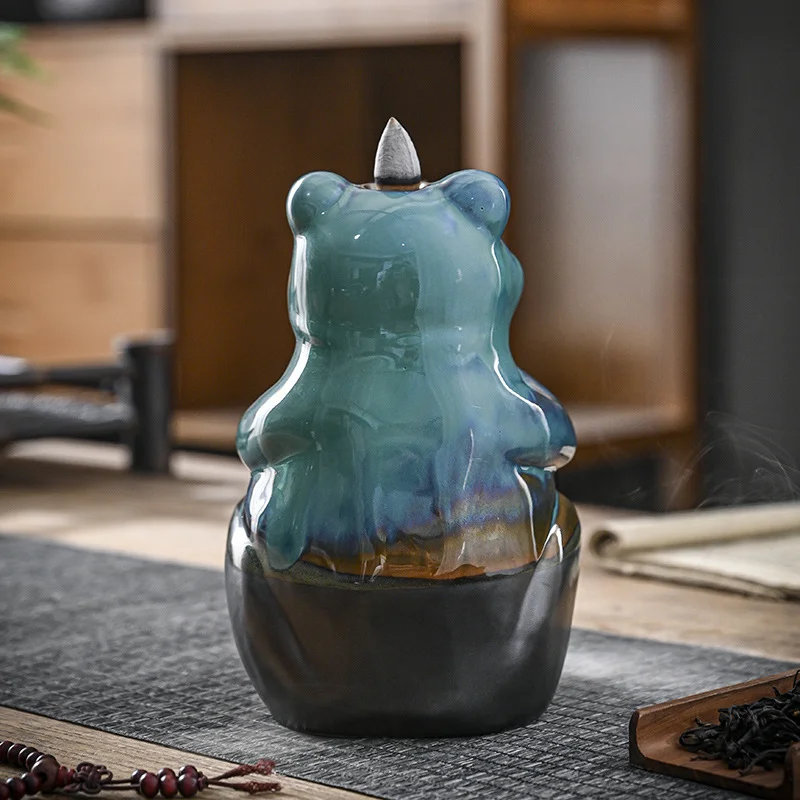 Frog Blue Ceramic Backflow Incense Burner - Image 4