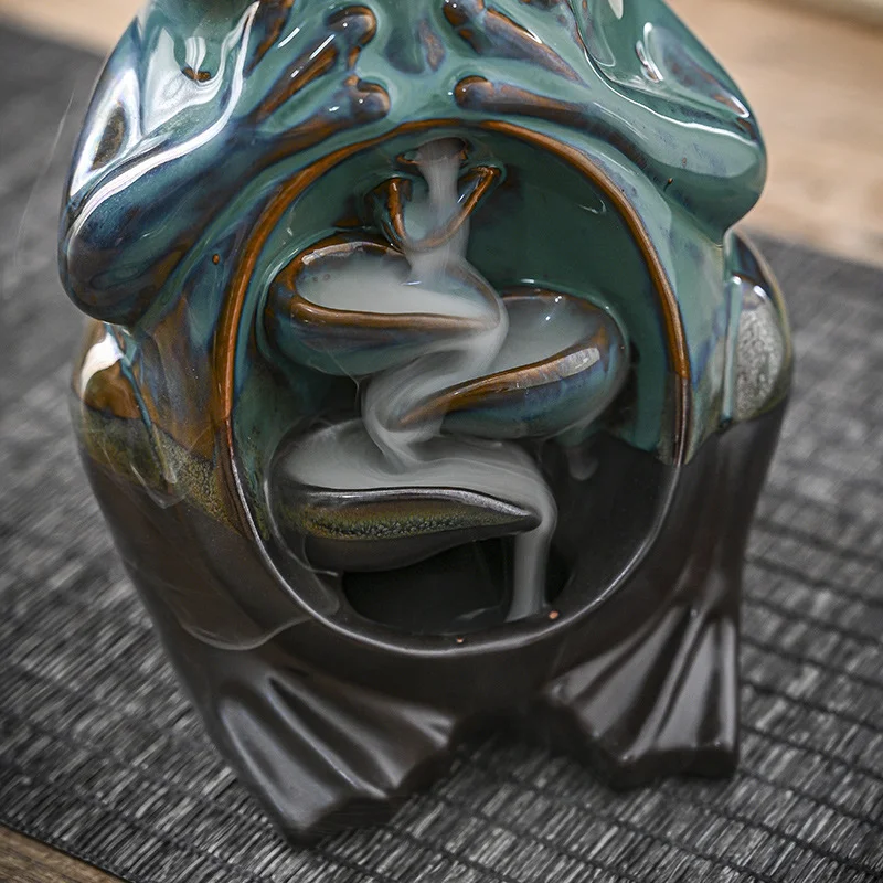 Frog Blue Ceramic Backflow Incense Burner - Image 3